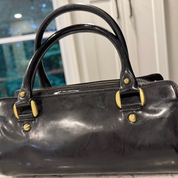Tiffany & Fred Paris Patent Leather Top-Handle Tote Women's Black Handbag Scuffs - Picture 5 of 15